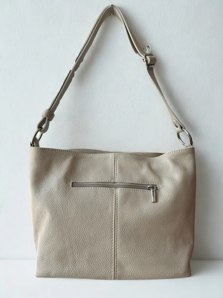 Veľká béžová jednoduchá elegantná kožená crossbody kabelka Laura Biaggi 36x24x14