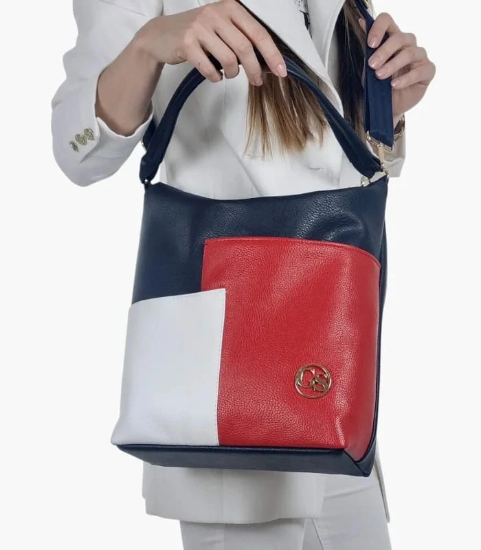 Prešívaná moderná červeno-bielo-modrá crossbody kabelka na plece Grosso 32x28x14