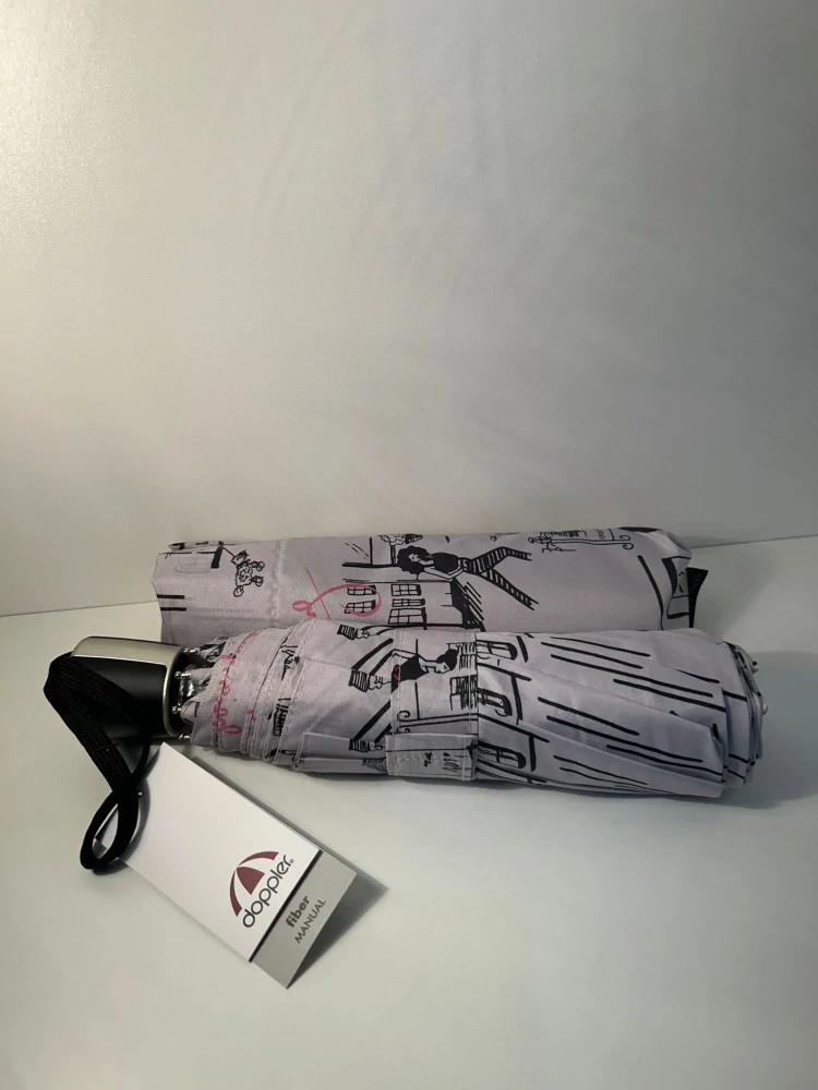 Mini Fiber Shopping - dámsky skladací dáždnik Doppler biely vzorovaný 25cm