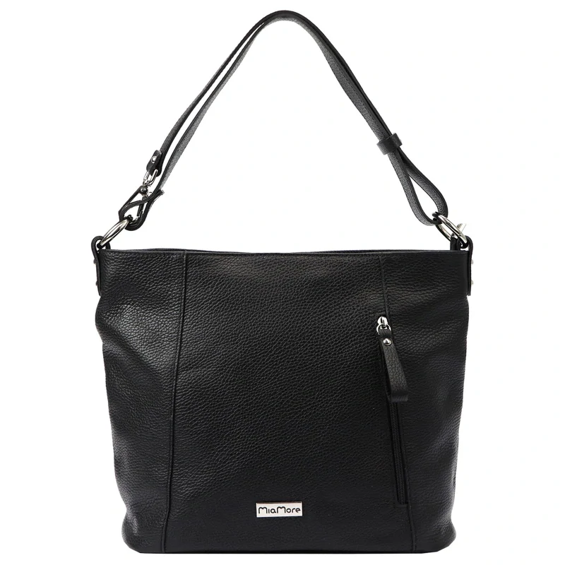 Veľká čierna jednoduchá elegantná kožená crossbody kabelka s logom MiaMore 35x30x13