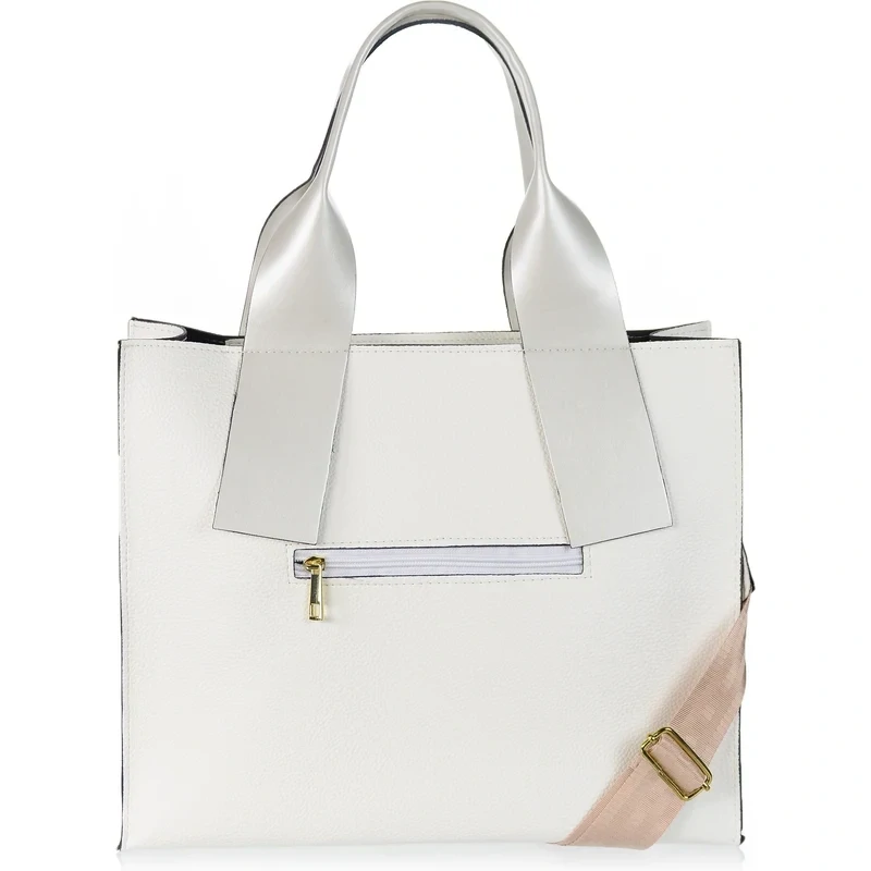Väčšia biela elegantná crossbody kabelka s rúčkami a kapsičkou Grosso 36x30x13