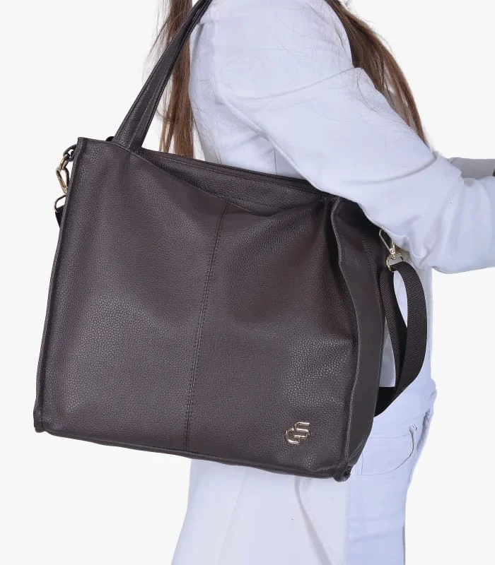 Veľká mäkká hnedá crossbody kabelka s rúčkami na plece Grosso 36x32x12