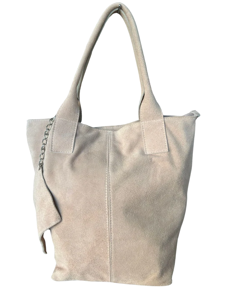 Veľká pudrová jednoduchá elegantná kožená kabelka z brúsenej kože 42x36x18