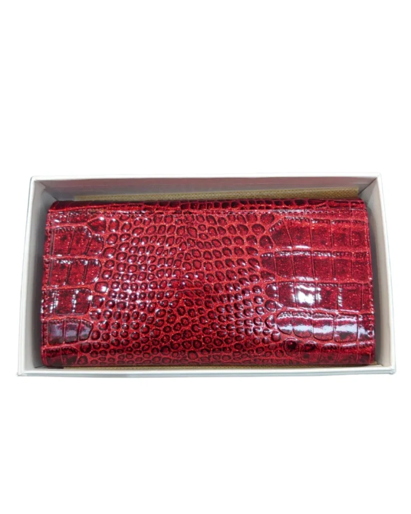 Elegantná dámska červená kožená lakovaná peňaženka v kroko motíve Grosso 18x9x4