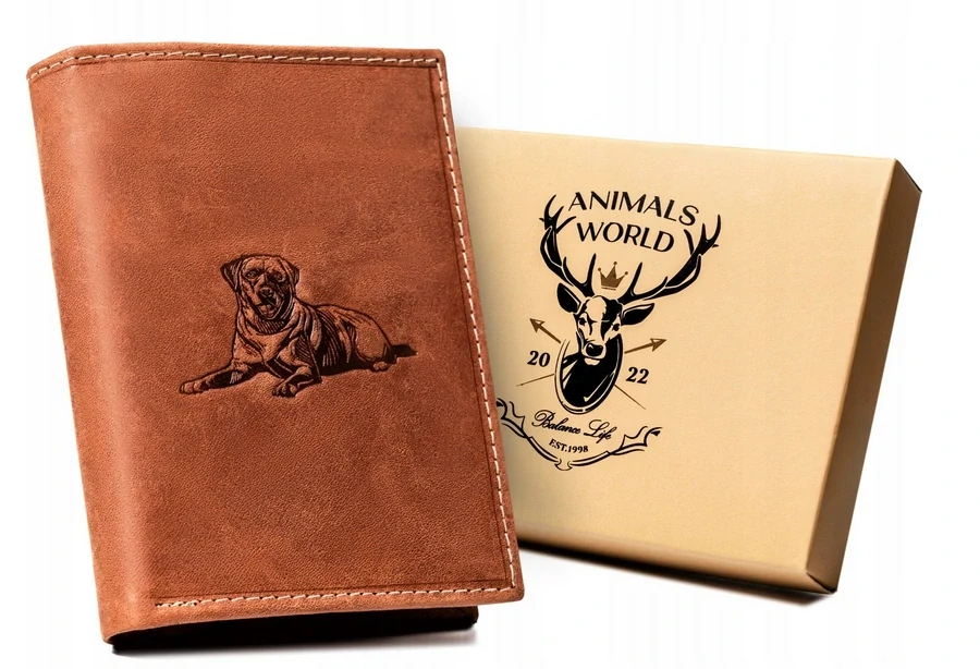 Pánska kožená svetlohnedá camel peňaženka so psom na výšku 13x10x2.5