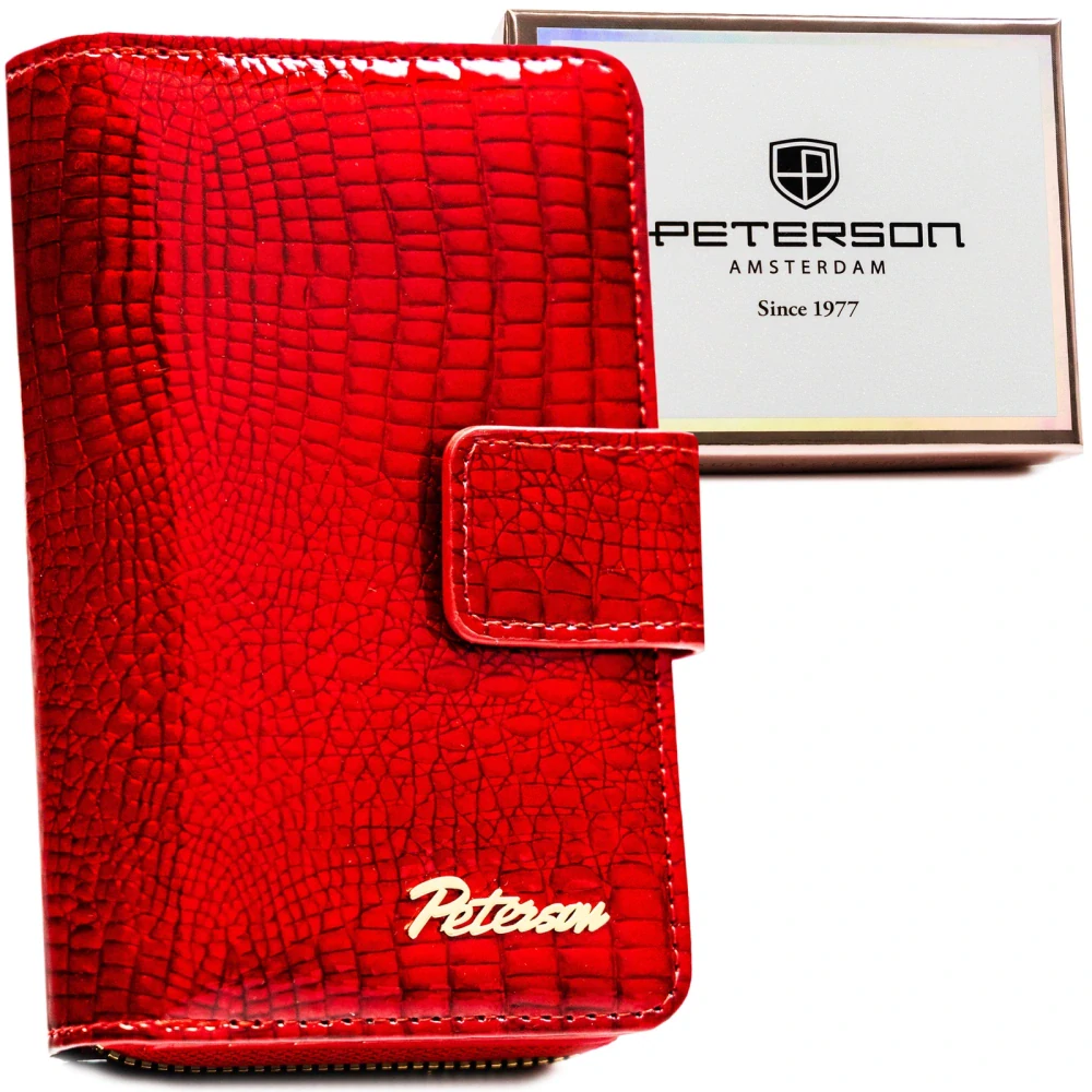 Dámska červená lakovaná peňaženka v kroko motíve na zips s prackou Peterson 15x11x3