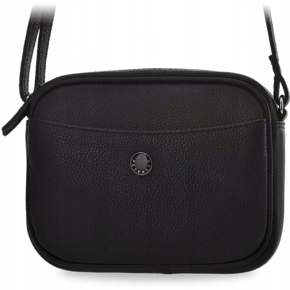 Malá čierna kožená crossbody messenger kabelka z prírodnej kože Peterson 18x14x5