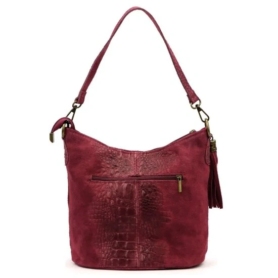 Krásna tmavo-červená kožená crossbody kabelka na plece s krokodílím vzorom Grosso 25x25x15