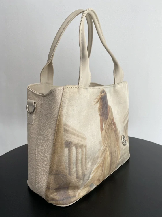 Veľká béžová crossbody kabelka Grosso – Portrét bohyne 30x23x15 cm