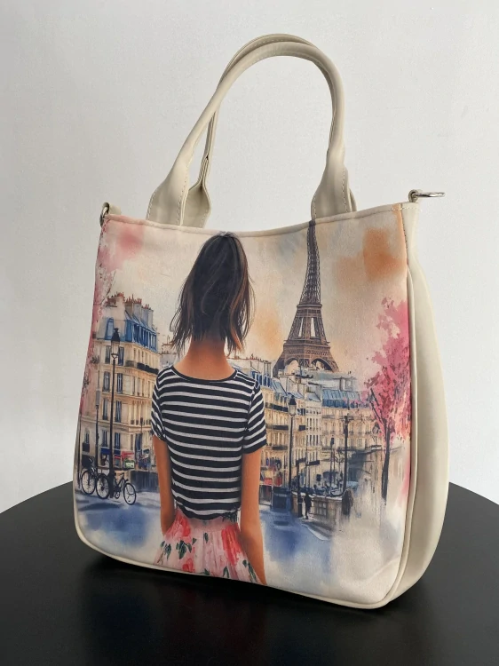 Veľká béžová crossbody kabelka Grosso – Žena v Paríži 34x32x12 cm