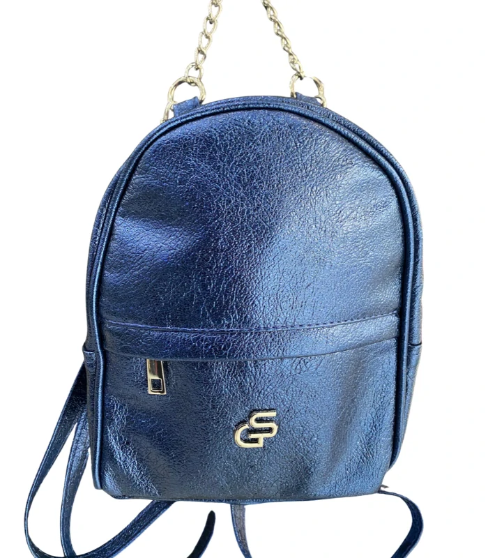🎒 Malý modrý metalický dámsky mestský batoh Grosso 25x19x9 cm