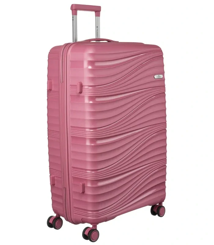 🧳 Malý ružový cestovný kufor Peterson s vlnkovým vzorom z polykarbonátu / ABS – veľkosť S 55×35×23 cm