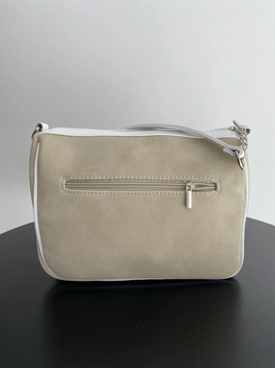 👜 Trendová taupe-béžová crossbody kabelka Grosso s kontrastným bielym lemovaním 28x21x12 cm