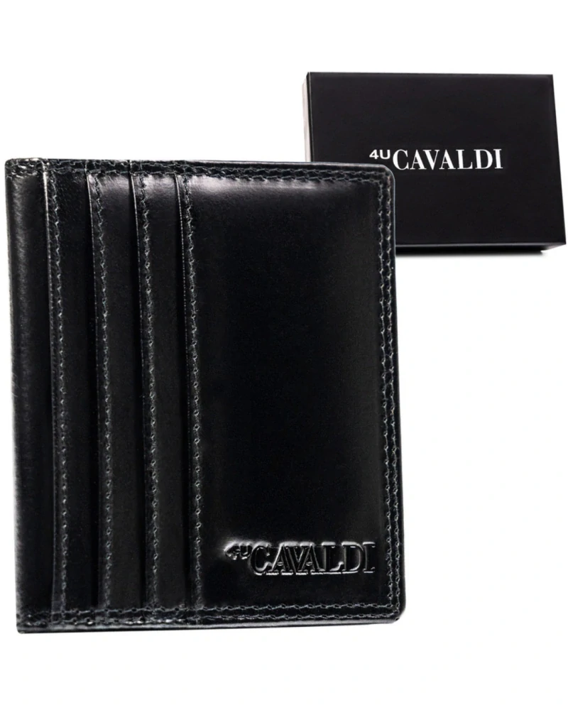 💳 Pánske luxusné čierne kožené puzdro a peňaženka na karty 4U Cavaldi 10,5x9x1,5 cm