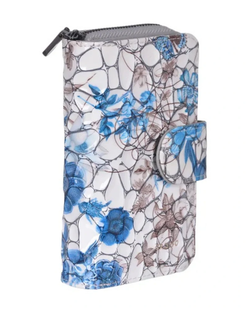 👛 Luxusná šedo-modrá dámska kožená peňaženka Grosso s lakovaným povrchom 13x9x3,5 cm