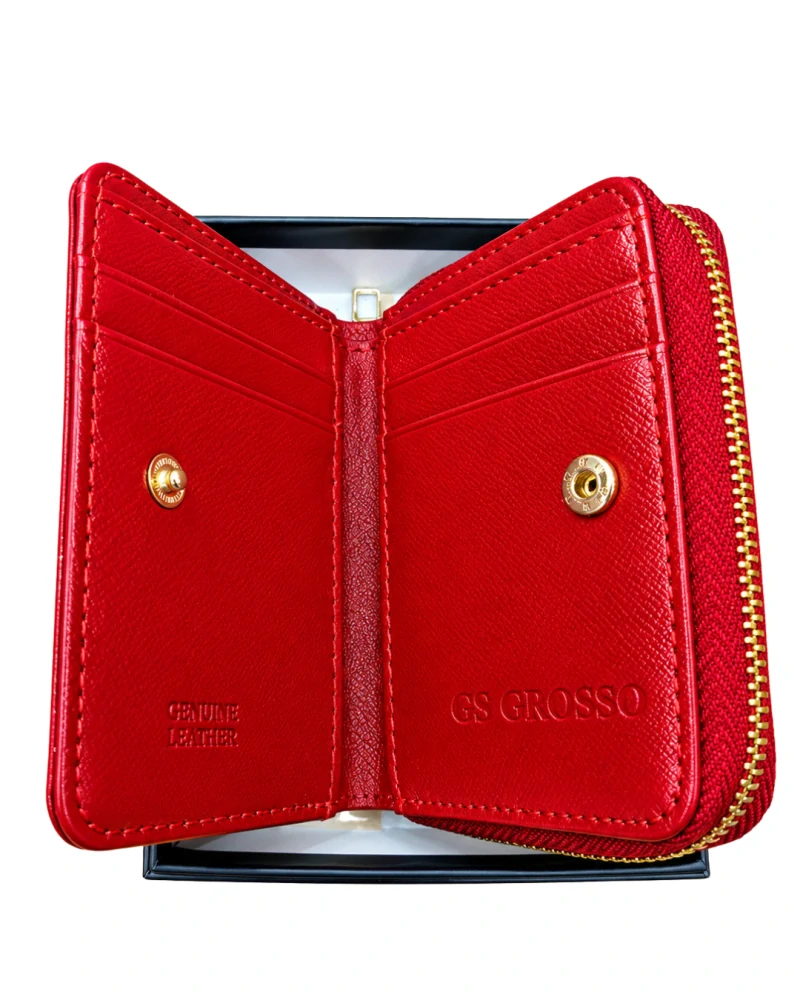 👛 Malá dámska červená hladká kožená peňaženka Grosso 10x7x3 cm