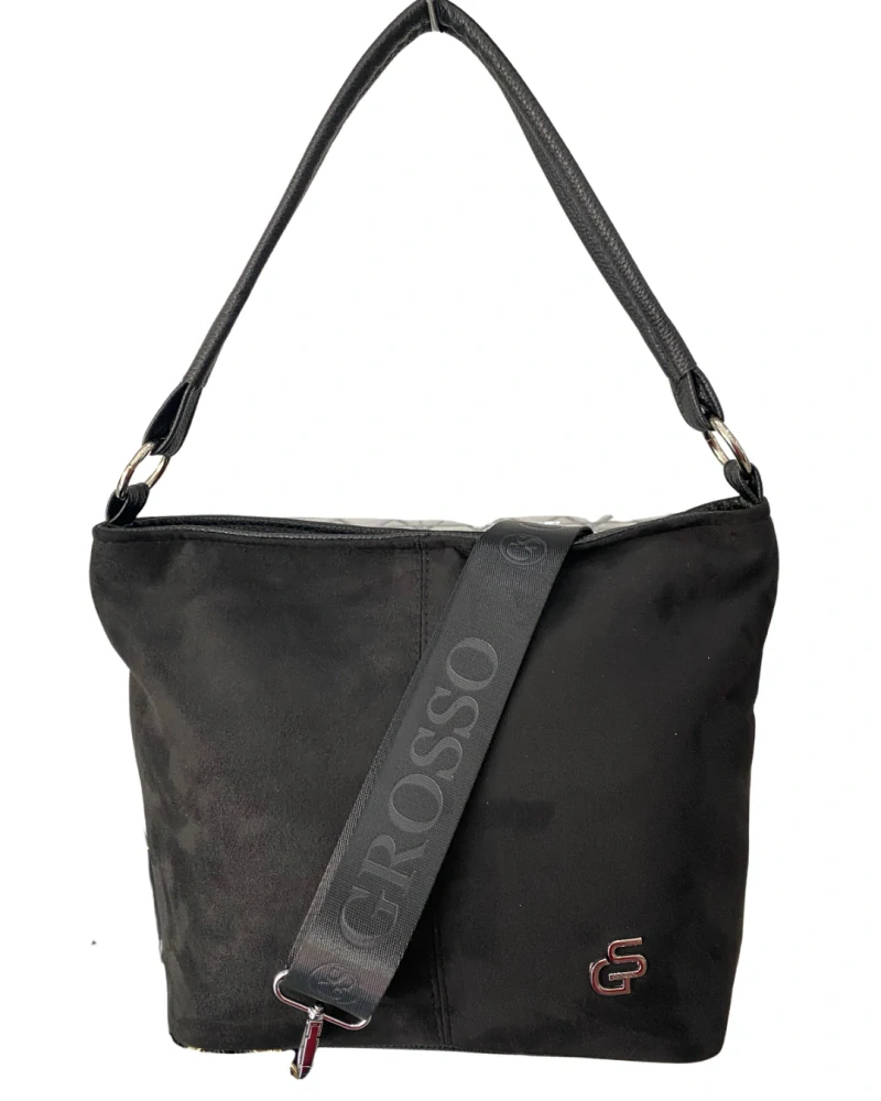 👜 Stredná mäkká čierna crossbody kabelka s rúčkou na plece Grosso 34x24x12 cm