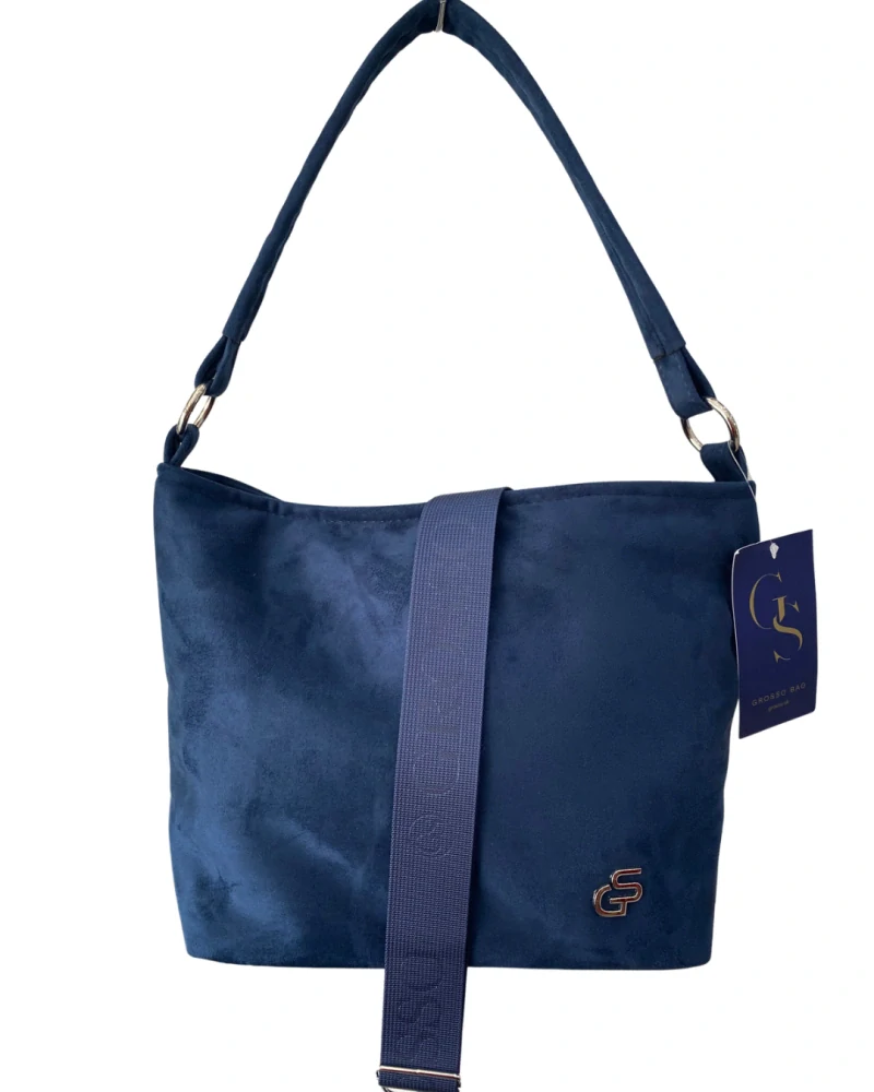 👜 Stredná mäkká modrá crossbody kabelka s rúčkou na plece Grosso 34x24x12 cm