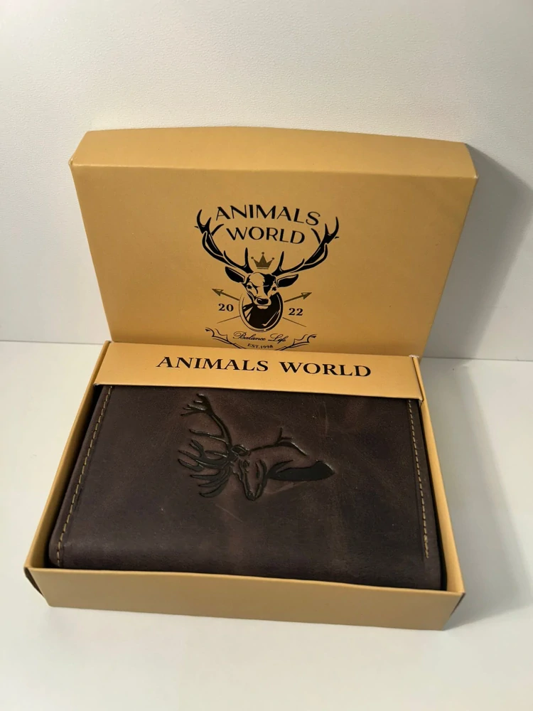 Pánska kožená tmavohnedá peňaženka s jeleňom Deer brown na výšku 13x10x2.5