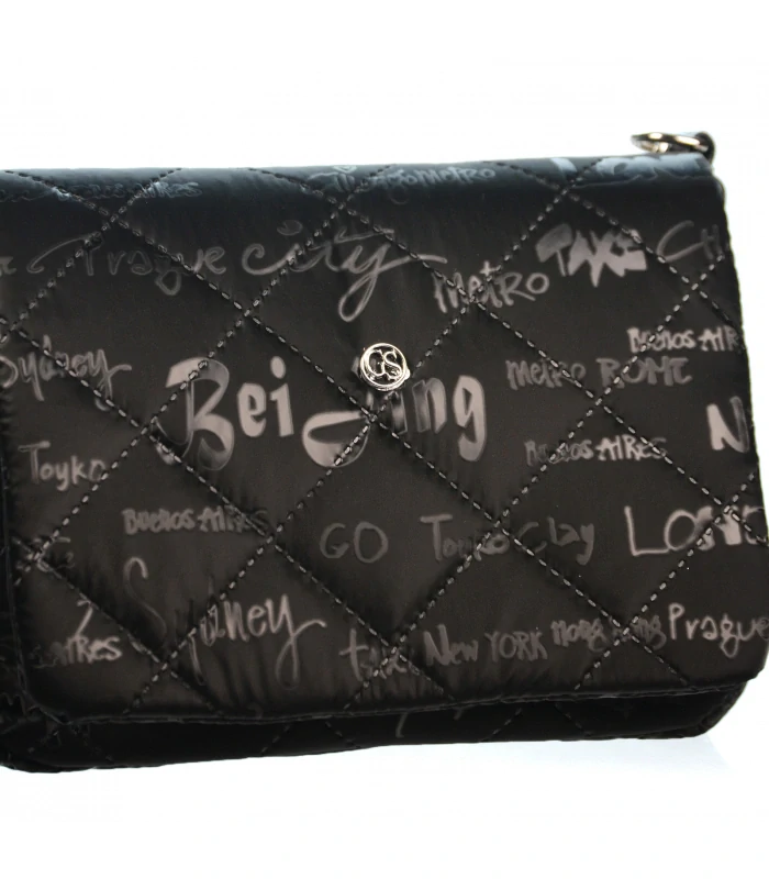 Čierna crossbody kabelka s lesklým popisom s remienkom Grosso 27x20x12