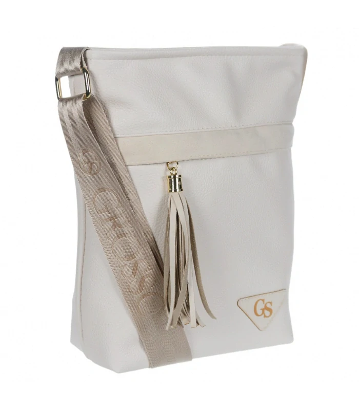 Béžová crossbody kabelka s ozdobným strapcom a remienkom Grosso 28x24x10