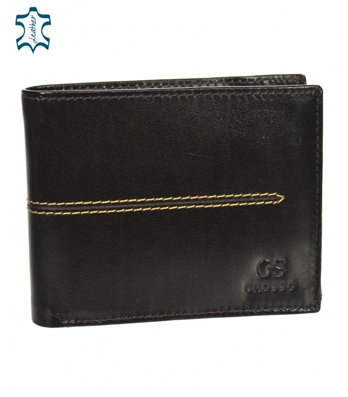 Pánska tmavohnedá kožená peňaženka s prešívaním GROSSO choco brown 13x10x3