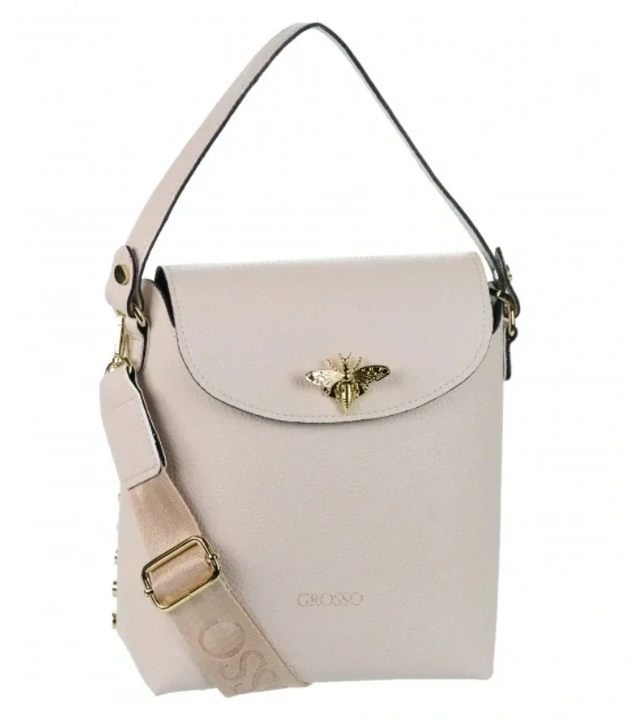 Béžová crossbody kabelka s včelou, rúčkou a ramienkom Grosso 24x22x11