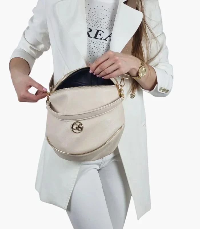 Béžová crossbody kabelkas s rúčkou, ramienkom a so zlatým zipsom Grosso 24x23x12