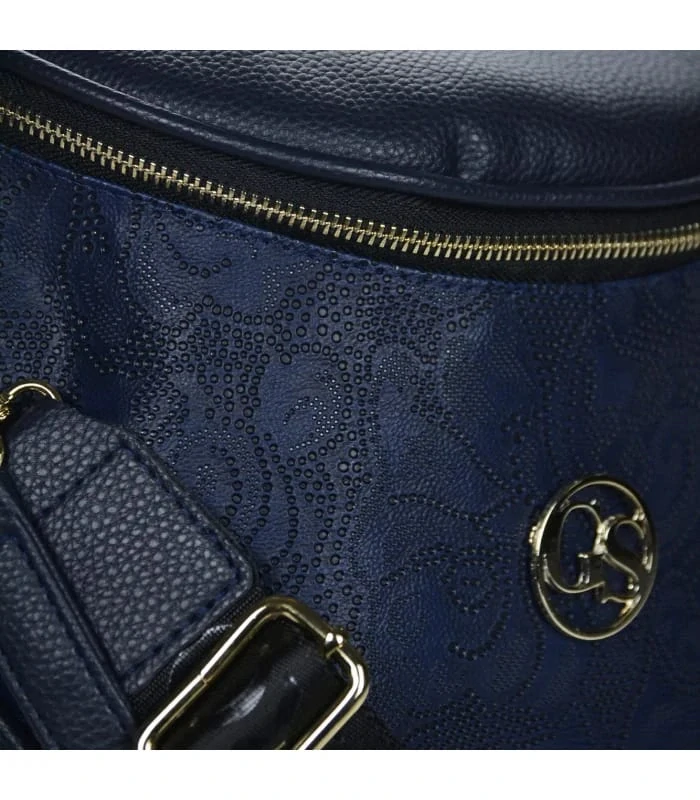 Modrá crossbody kabelka s rúčkou, s vylaserovanými vzormi Grosso 24x20x14
