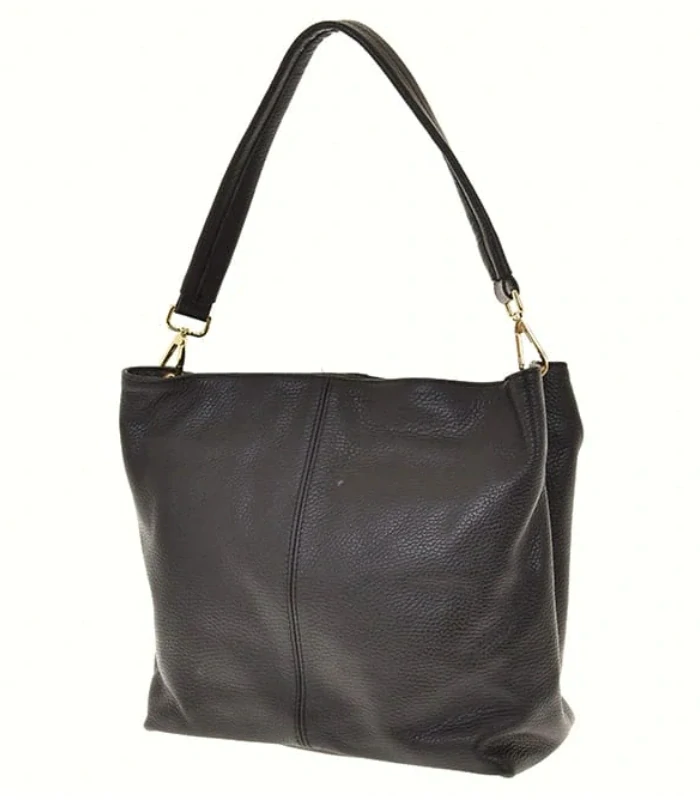 Veľká čierna jednoduchá elegantná kožená kabelka Laura Biaggi 35x28x14