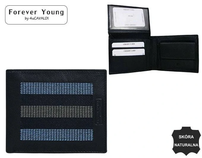 Čierna pánska kožená peňaženka s modrými pruhmi Forever Young by Cavaldi 12x10x3
