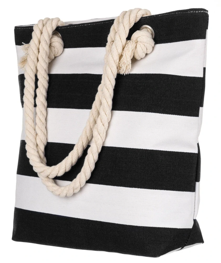 Plážová taška s kapsičkou na zips biela s čiernymi pásmi 36x31x11