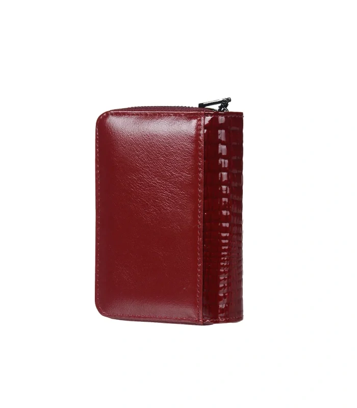 Dámska červená lakovaná kožená elegantná peňaženka so vzorom Grosso 13x9x3