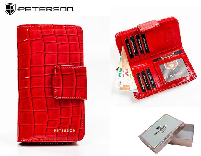 Dámska červená lakovaná peňaženka na zips s prackou Peterson 16x9x4