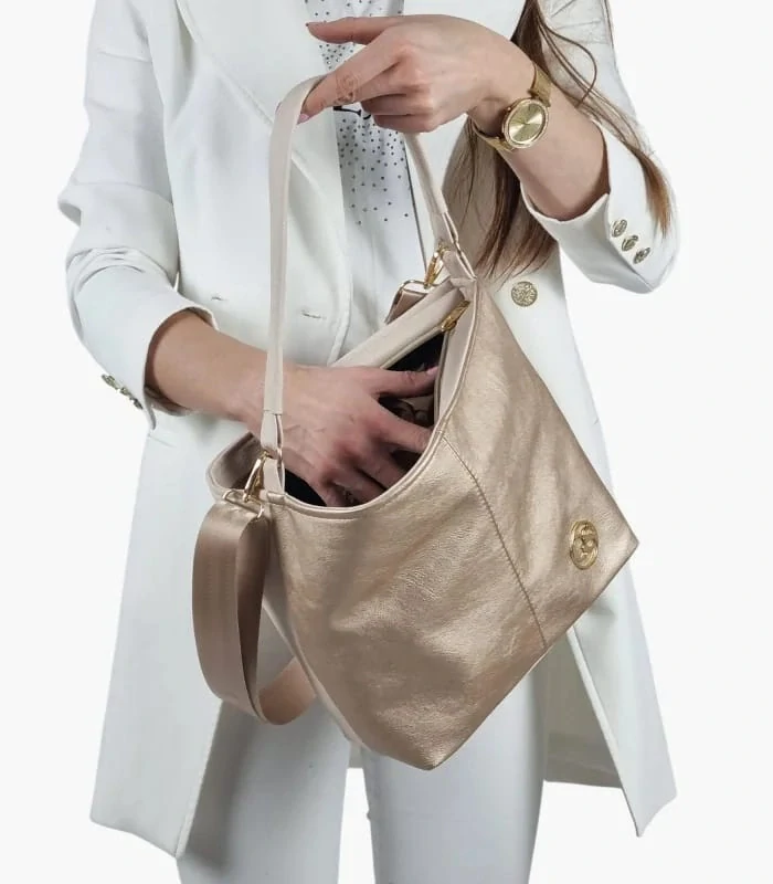 Stredná mäkká béžovo-zlatá crossbody kabelka s rúčkou na plece Grosso 34x25x12