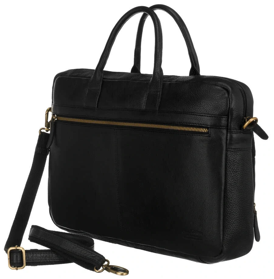 Priestranná čierna pánska kožená taška na notebook z pravej kože Peterson 46x33x9