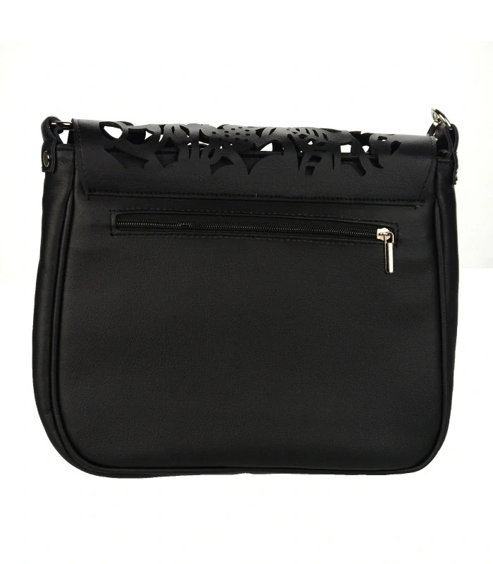 Čierna crossbody kabelka s vylaserovanými vzormi na preklope GROSSO 30x25x10
