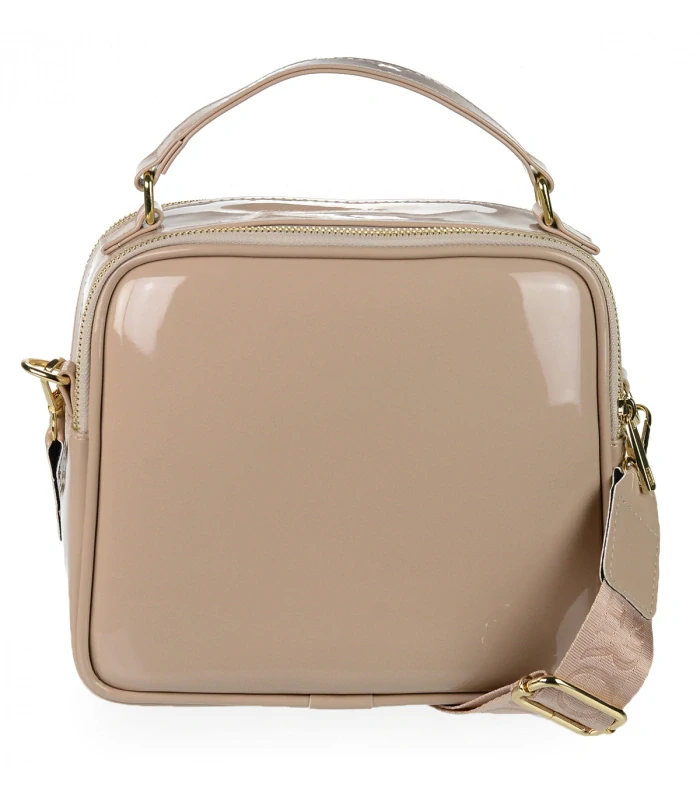 Matno-lesklá hnedá crossbody kabelka so zlatými aplikáciami s rúčkou GROSSO 24x22x10
