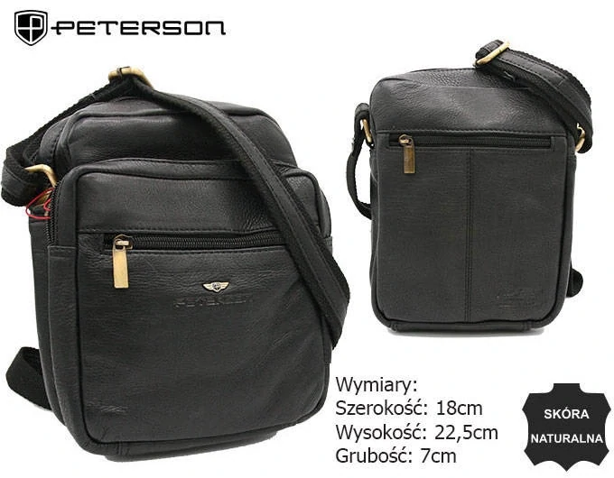 Pánska čierna dvojkomorová kožená taška cez plece Peterson 23x19x8
