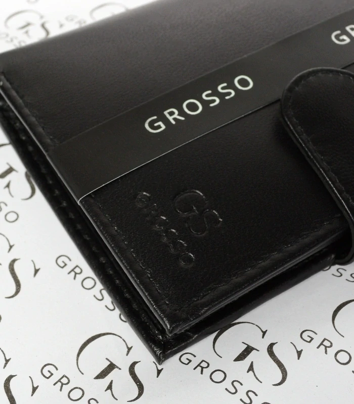 Čierna pánska kožená peňaženka na výšku s prackou s ochranou udajov GROSSO 12x10x3
