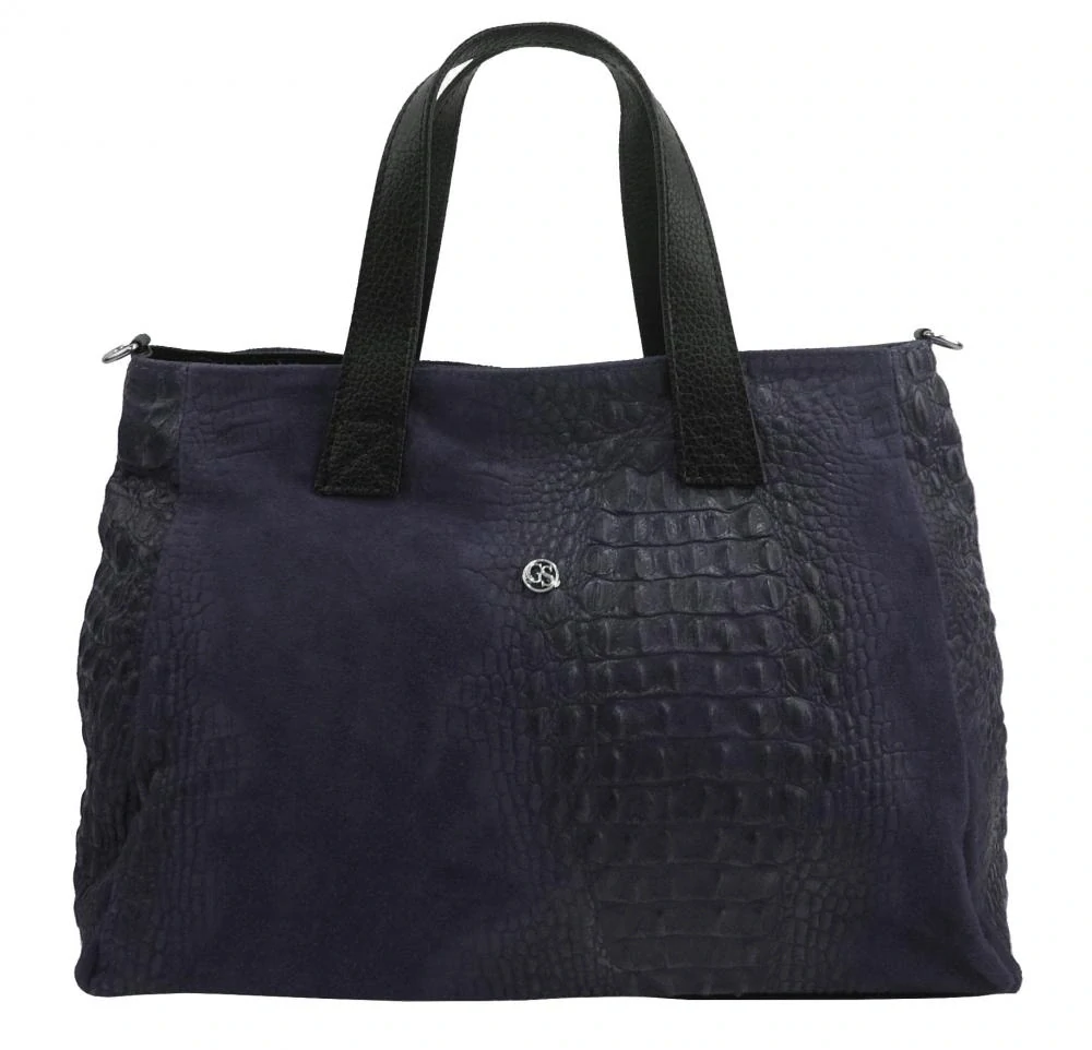 Krásna tmavomodrá kožená crossbody kabelka Grosso s krokodílím vzorom 40x28x14