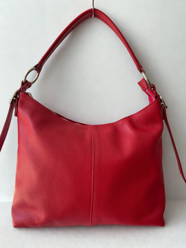 Veľká červená jednoduchá elegantná kožená crossbody kabelka Laura Biaggi 35x27x12