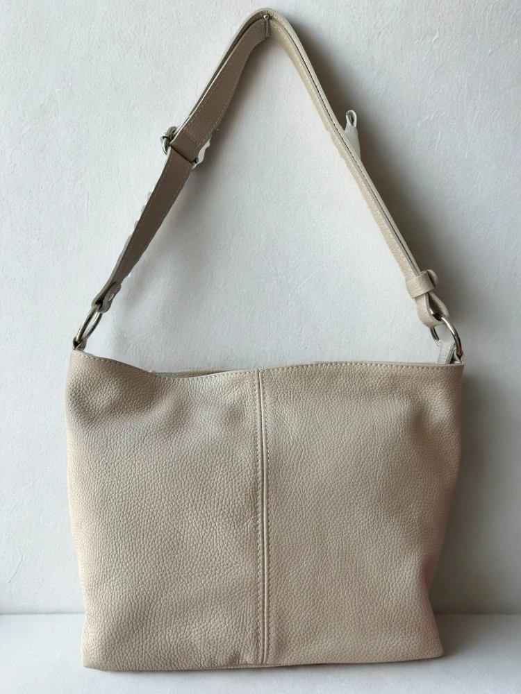 Veľká béžová jednoduchá elegantná kožená crossbody kabelka Laura Biaggi 36x24x14