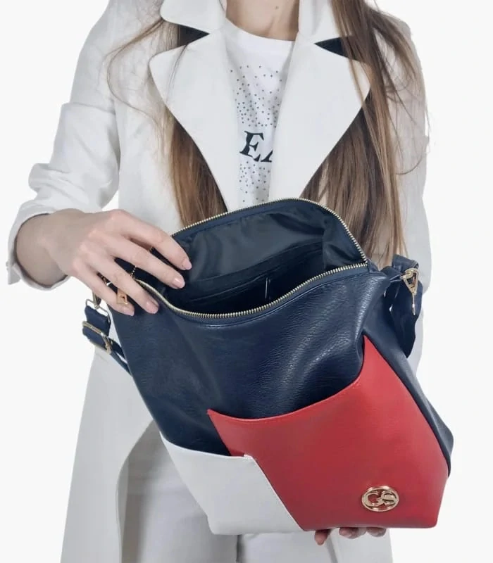 Prešívaná moderná červeno-bielo-modrá crossbody kabelka na plece Grosso 32x28x14