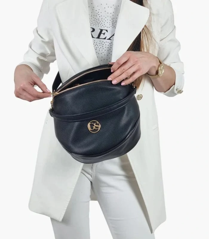 Čierna crossbody kabelka s rúčkou, ramienkom a so zlatým zipsom Grosso 24x23x12