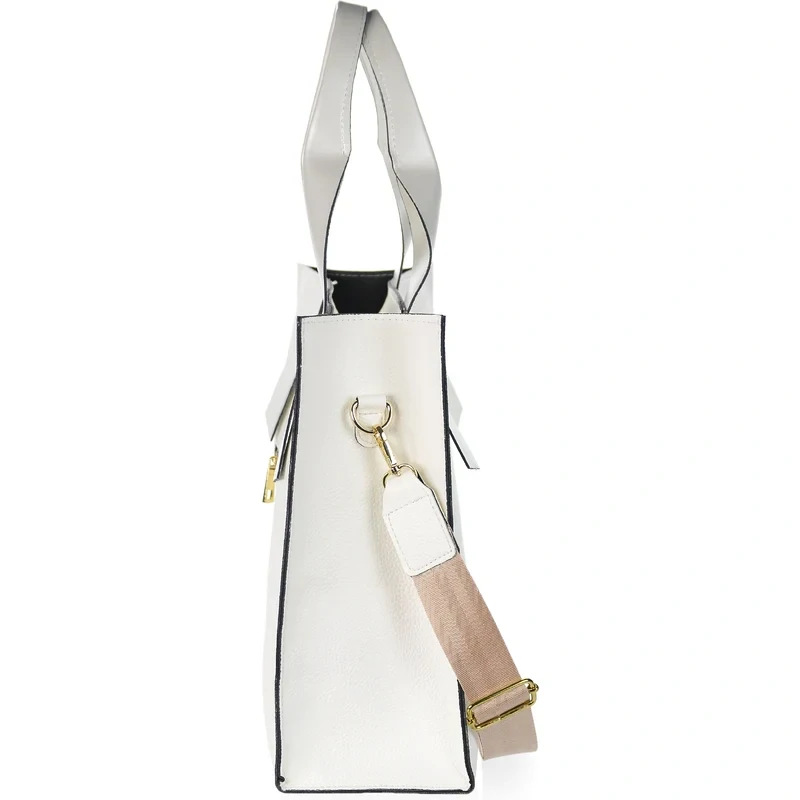 Väčšia biela elegantná crossbody kabelka s rúčkami a kapsičkou Grosso 36x30x13
