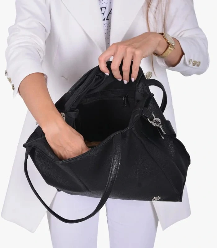 Veľká mäkká čierna crossbody kabelka s rúčkami na plece Grosso 36x32x12