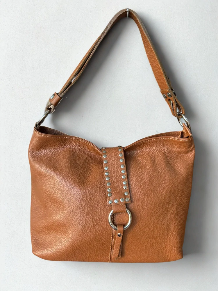 2 v 1 Hnedá elegantná kožená crossbody kabelka s ozdobou Laura Biaggi 36x25x15