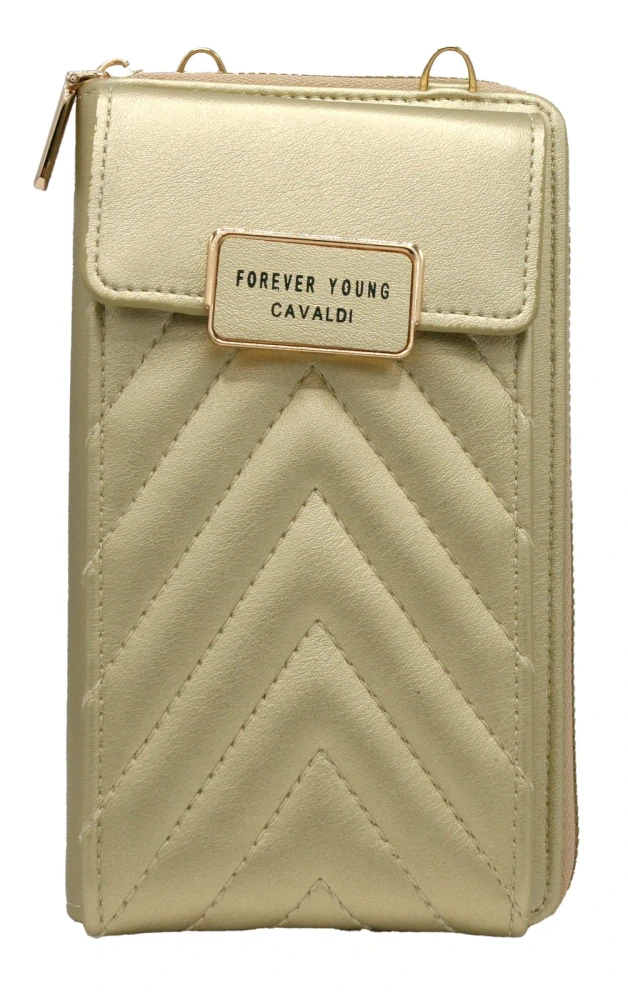 Zlatá elegantná crossbody kabelka/peňaženka Cavaldi s remienkom 20x11x4.5