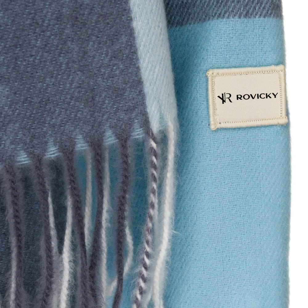 Veľký dámsky modrý šál károvaného vzoru so strapcami Rovicky 180/70